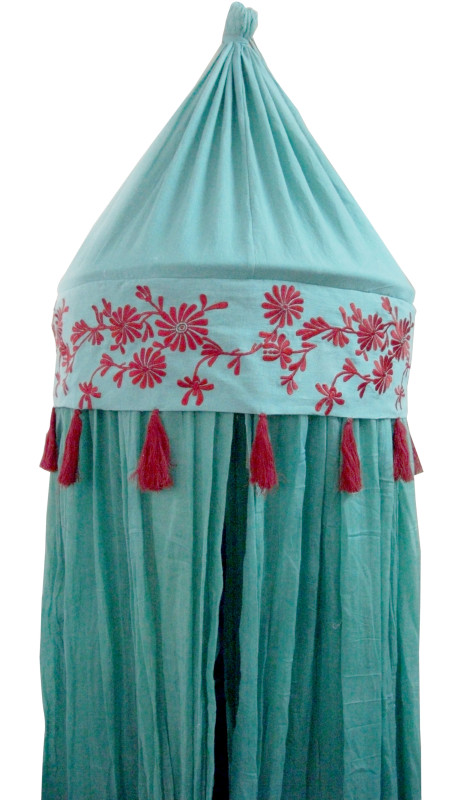 Cotton Red Embroidery Round Mosquito Net Green