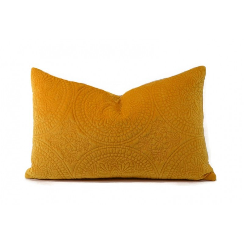 Cotton Velvet Mustard Color Quilted Rectangle Cushion Cover