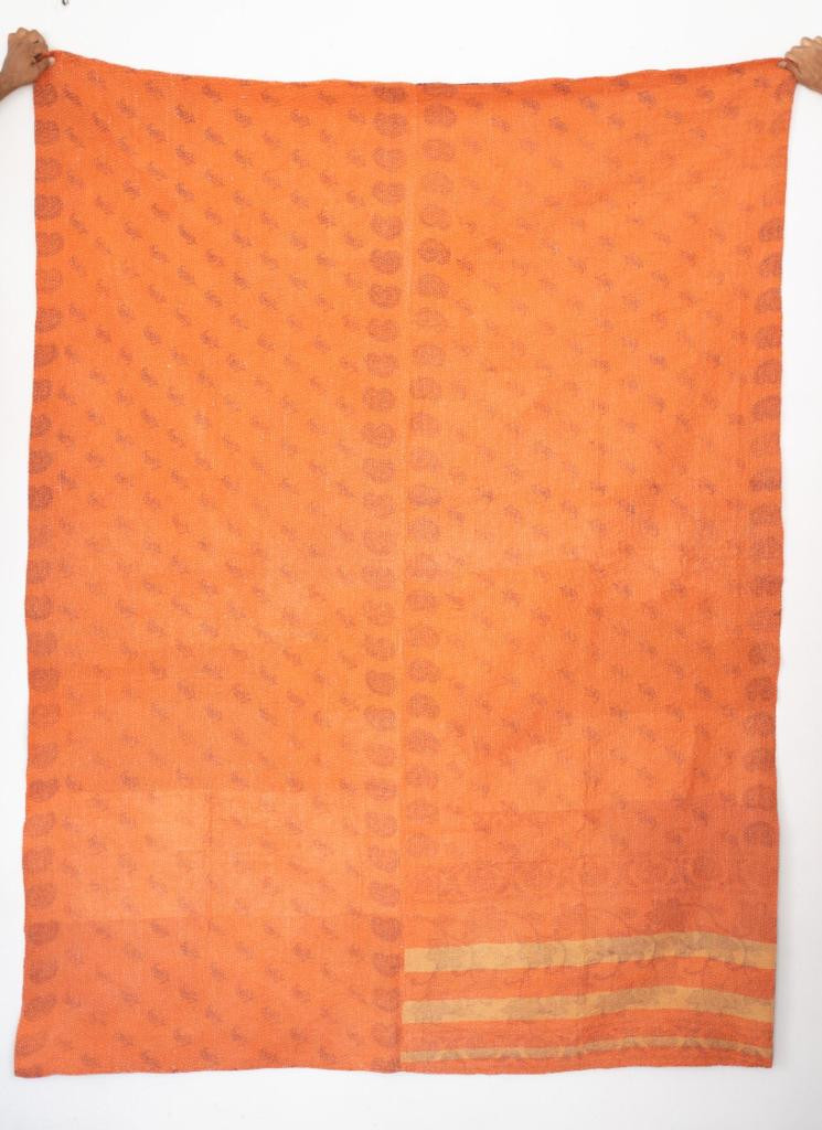 Vintage Cotton Kantha Throw In Light Color - Light Orange