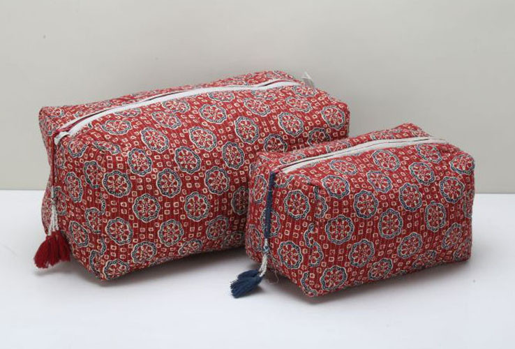 Cotton Printed Quilted Pouches Maroon