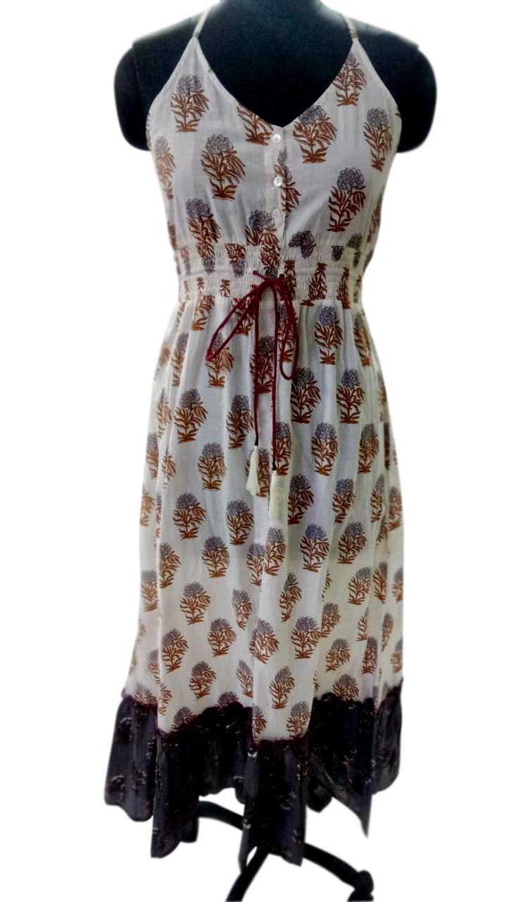 Cotton Printed Elasticated Sun Dress With String