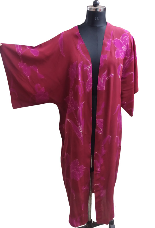 100% Silk Georgette Printed Kaftan Maroon