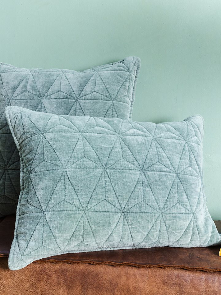 Cotton Velvet Stone Wash Geometrical Pattern Quilted Rectangle Cushion Cover