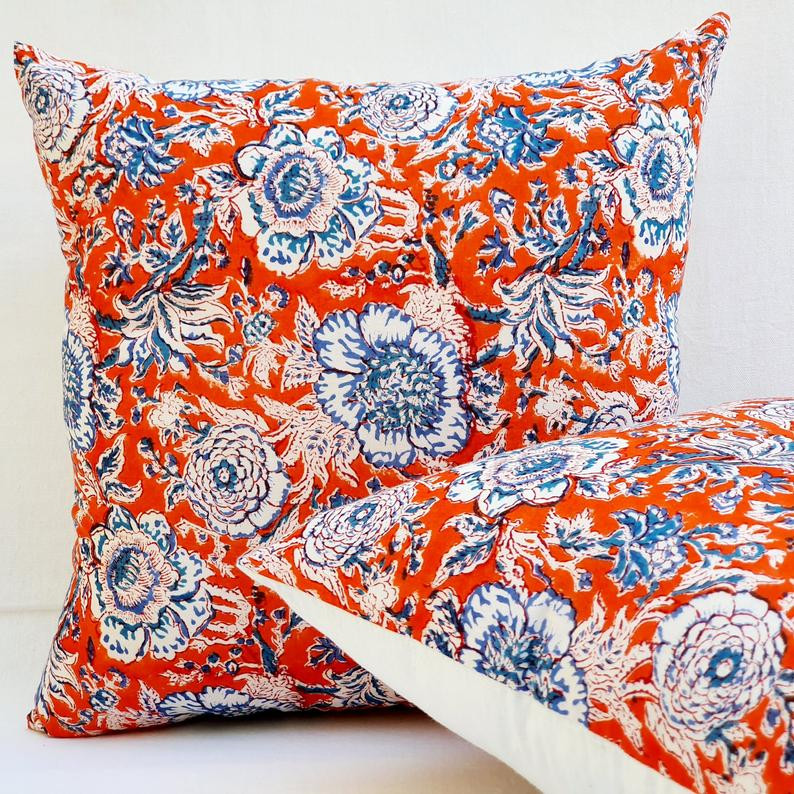 Cotton Hand Block Printed Cushion Cover Red
