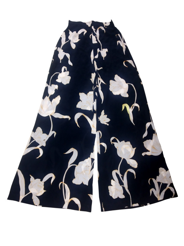 100% Silk Georgette Printed Trouser BLACK